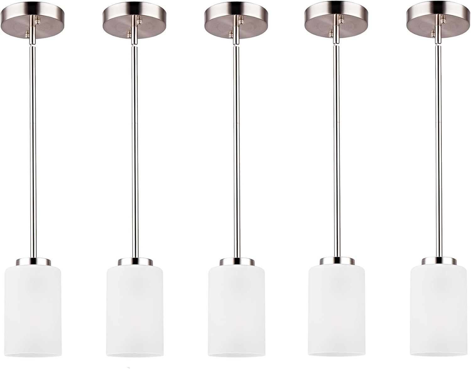 Adjustable Modern Black Chandelier — 1-Light — Opal White Glass Shade