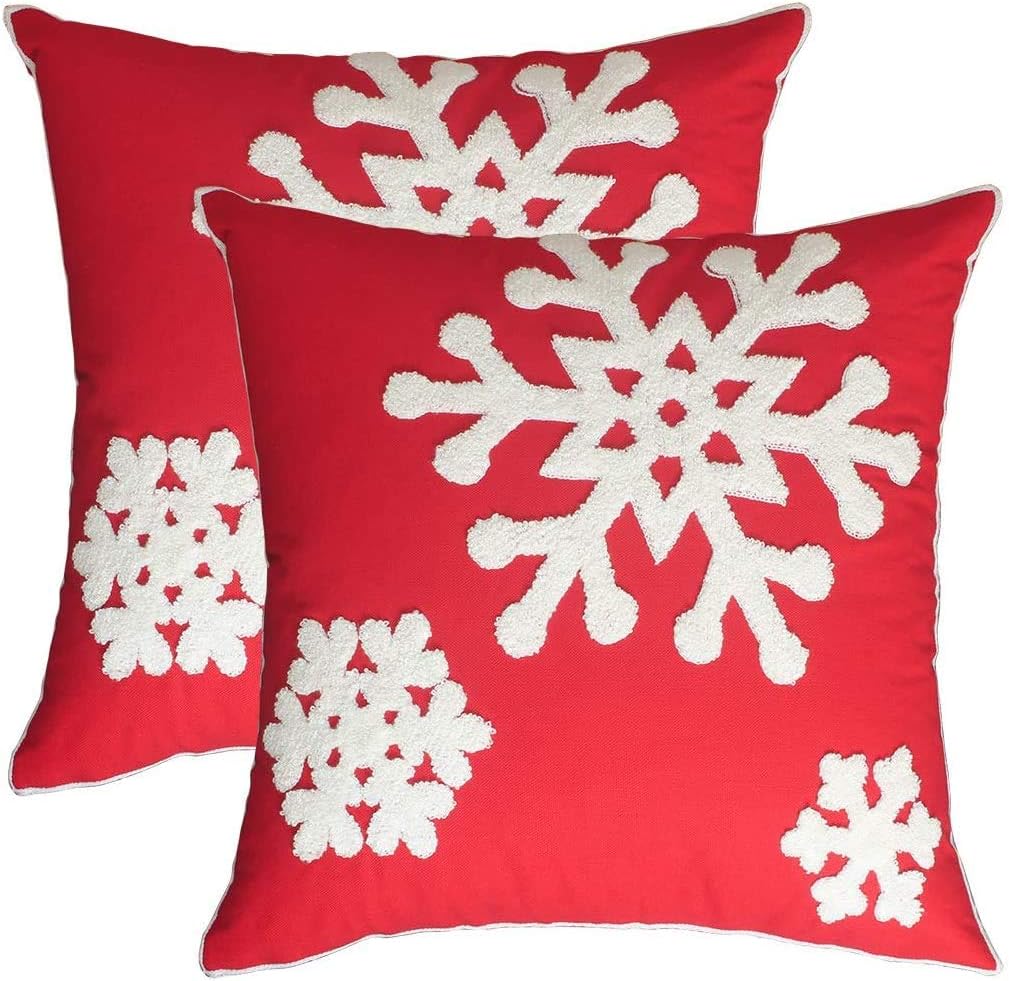 Embroidered Boho White Throw Pillow Cover — 18x18 — Snowflake