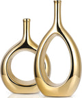 Boho Beige Decorative Vase — Set of 2 — Glossy Gold