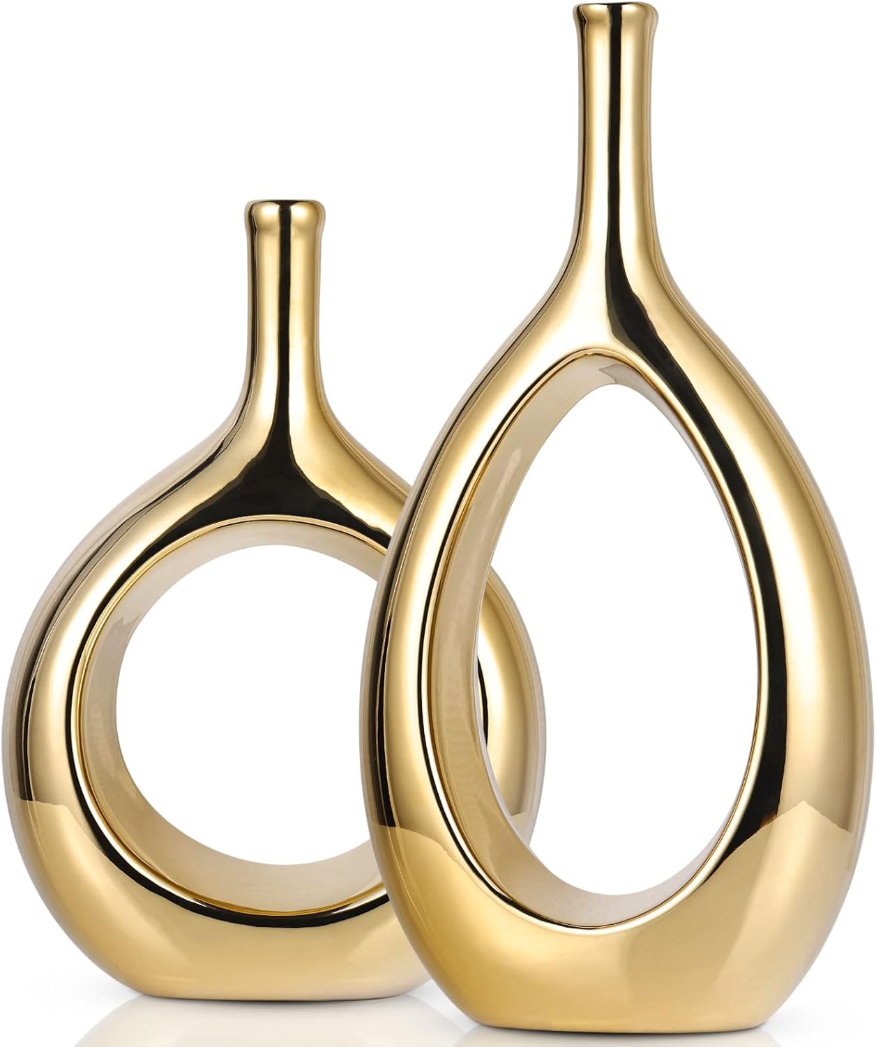 Farmhouse Beige Flower Vase — Glossy Gold