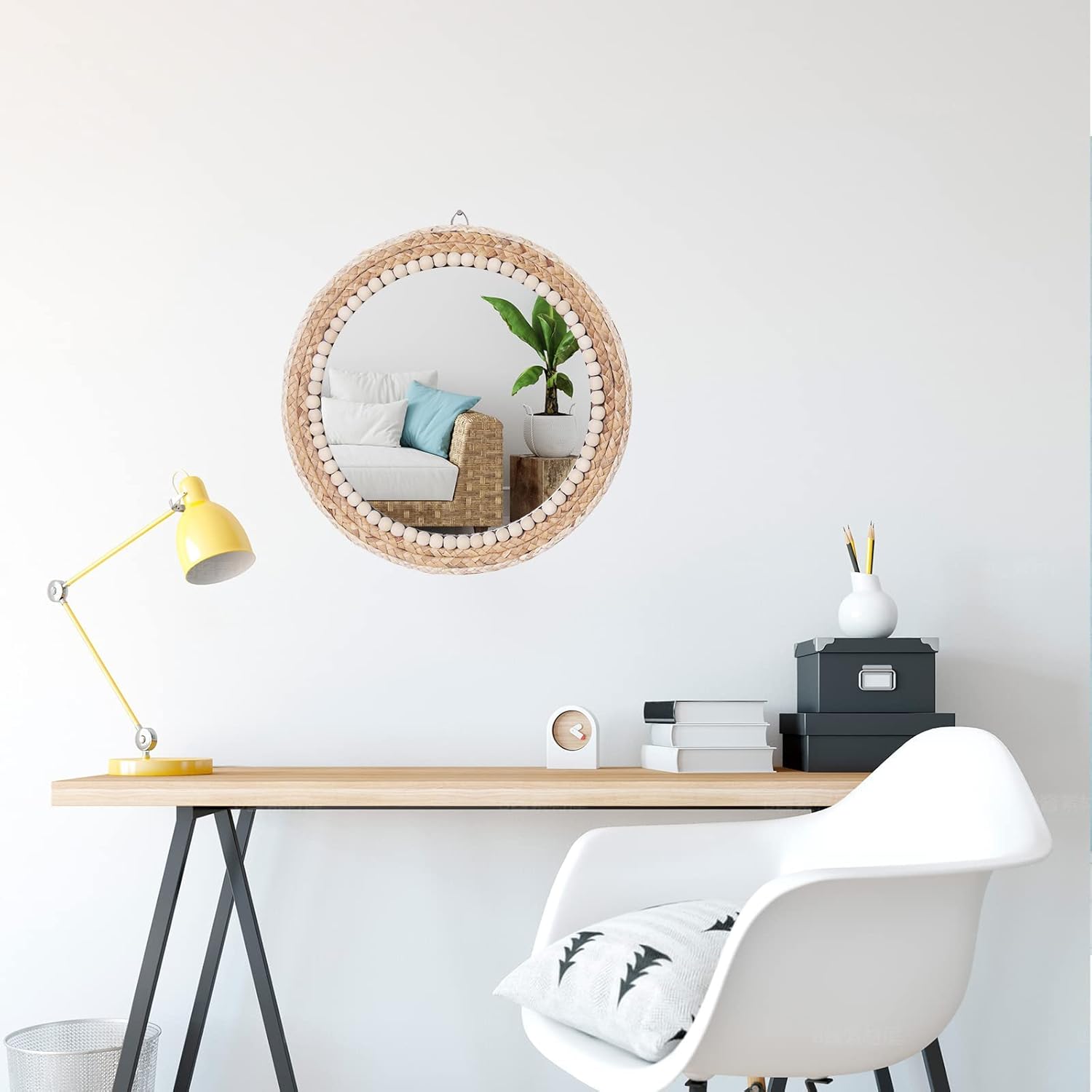 Round Boho Wood Wall Mirror — 15" - View 5