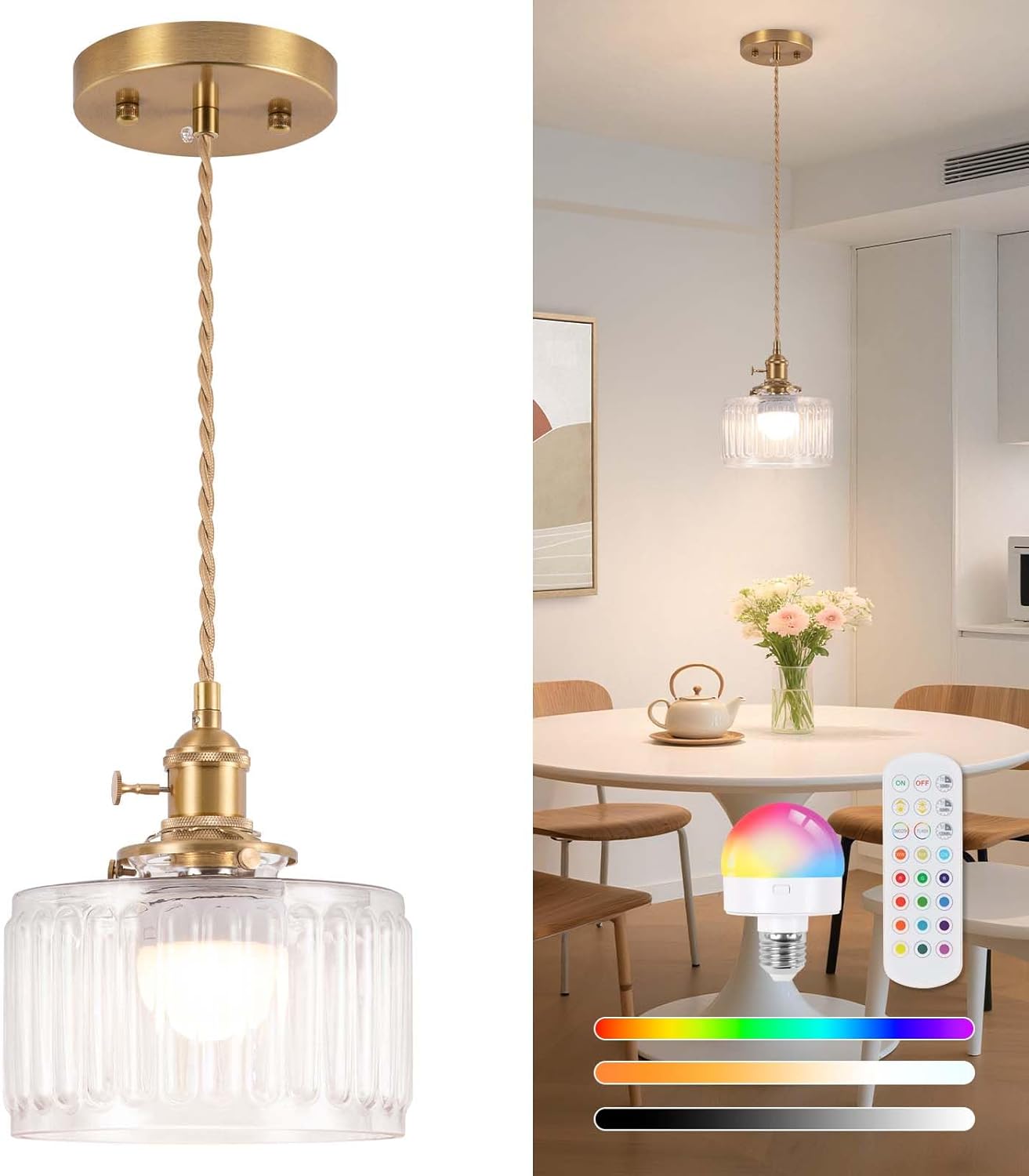 Blue Pendant Light — 11" — Striped Transparent