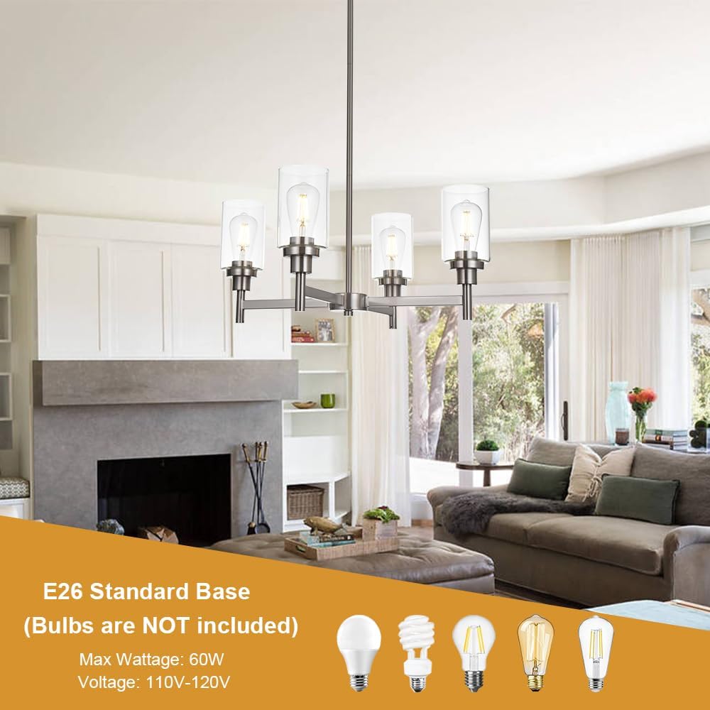 Modern Black Chandelier — 4-Light - View 5