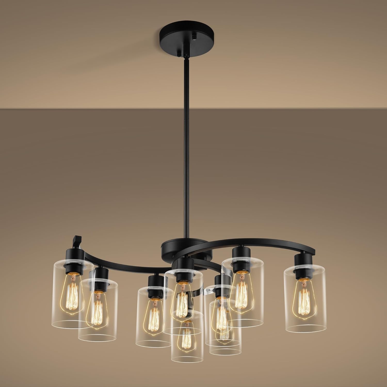 Adjustable Farmhouse Black Chandelier — 6-Light — 9-Light