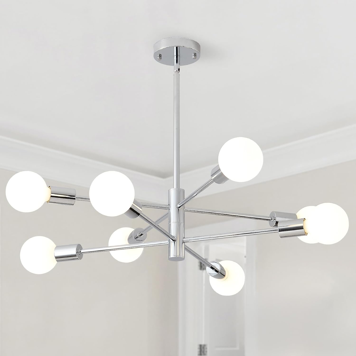 Adjustable Farmhouse Black Chandelier — 6-Light — Chrome