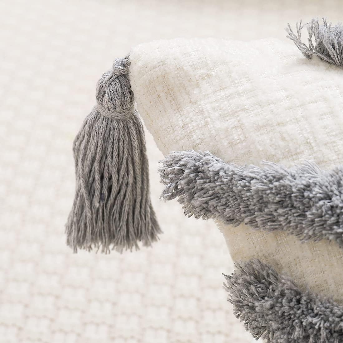 Tufted Boho Grey Throw Pillow Cover — 20" - View 6