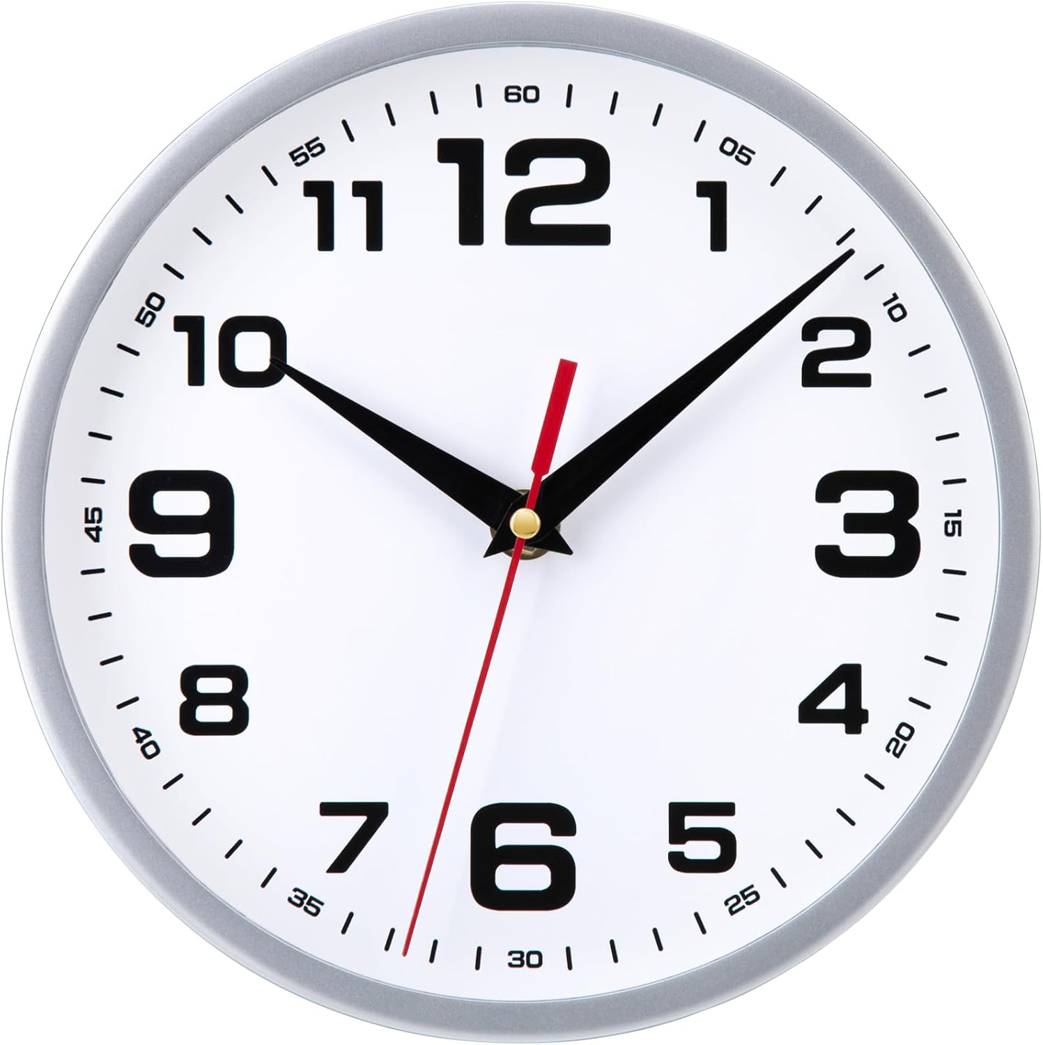 Battery Operated Modern Black Wall Clock — 8" — Silver