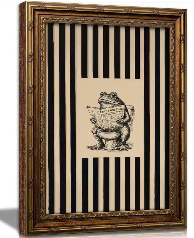 Vintage Black Canvas Wall Art — 12x16 — Frog