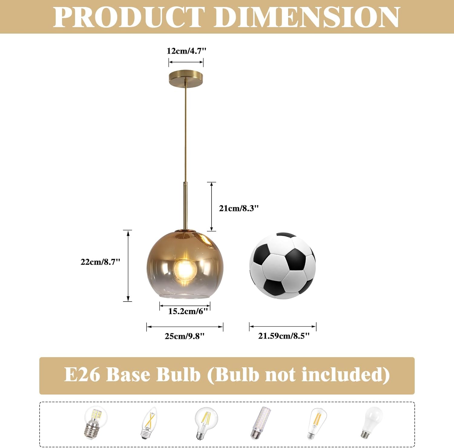 Luxe Gold Pendant Light — 1-Light - View 2