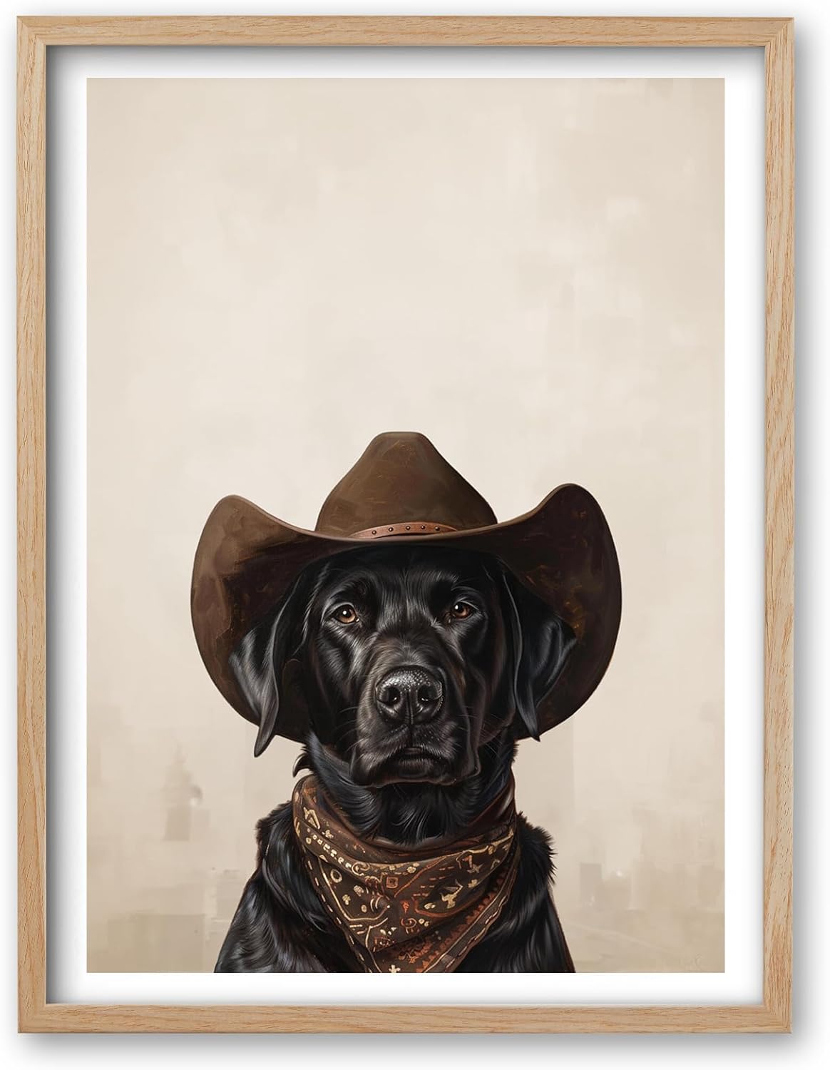Boho Black Framed Wall Art — 16" — OAK Wood Framed Black Labrador