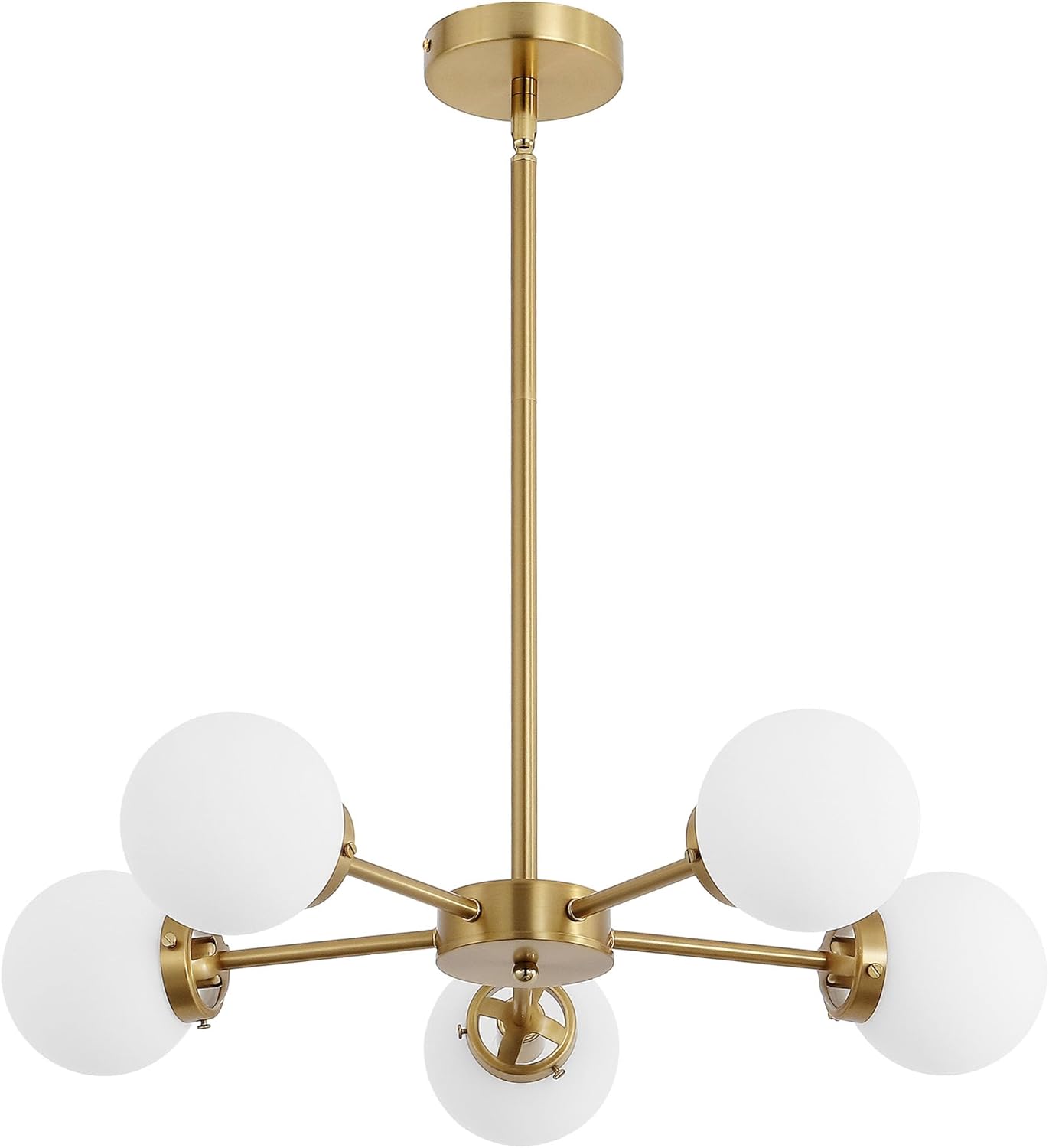 Adjustable Modern Black Chandelier — 6-Light — Gold + White Glass