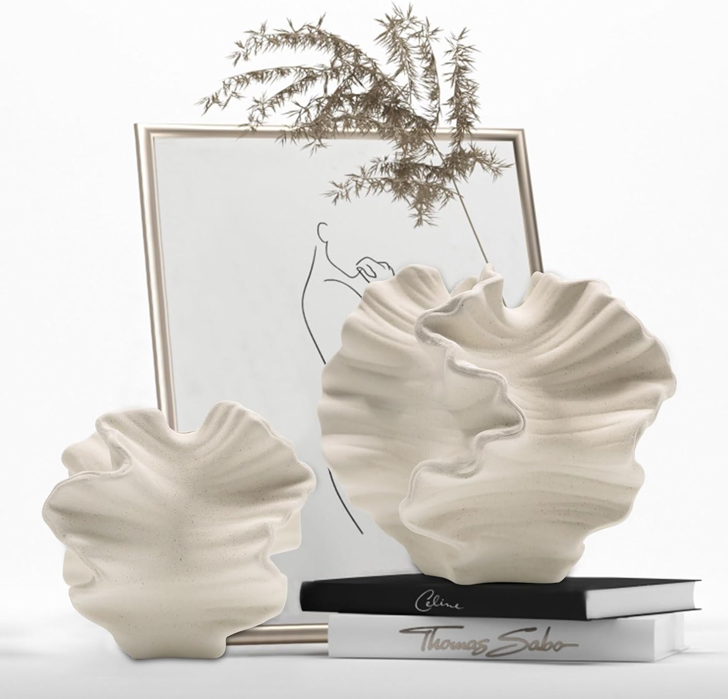 Boho Black Vase — Set of 2 — Flower Shape White