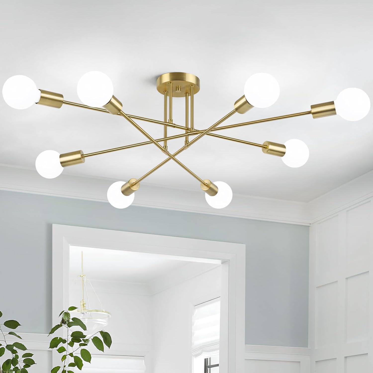 Modern Black Chandelier — 6-Light — Gold
