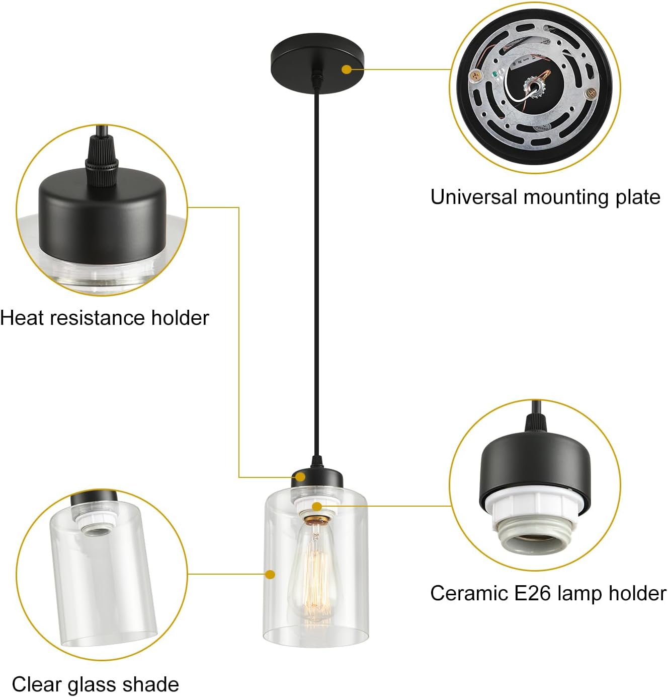 Adjustable Farmhouse Black Pendant Light - View 7