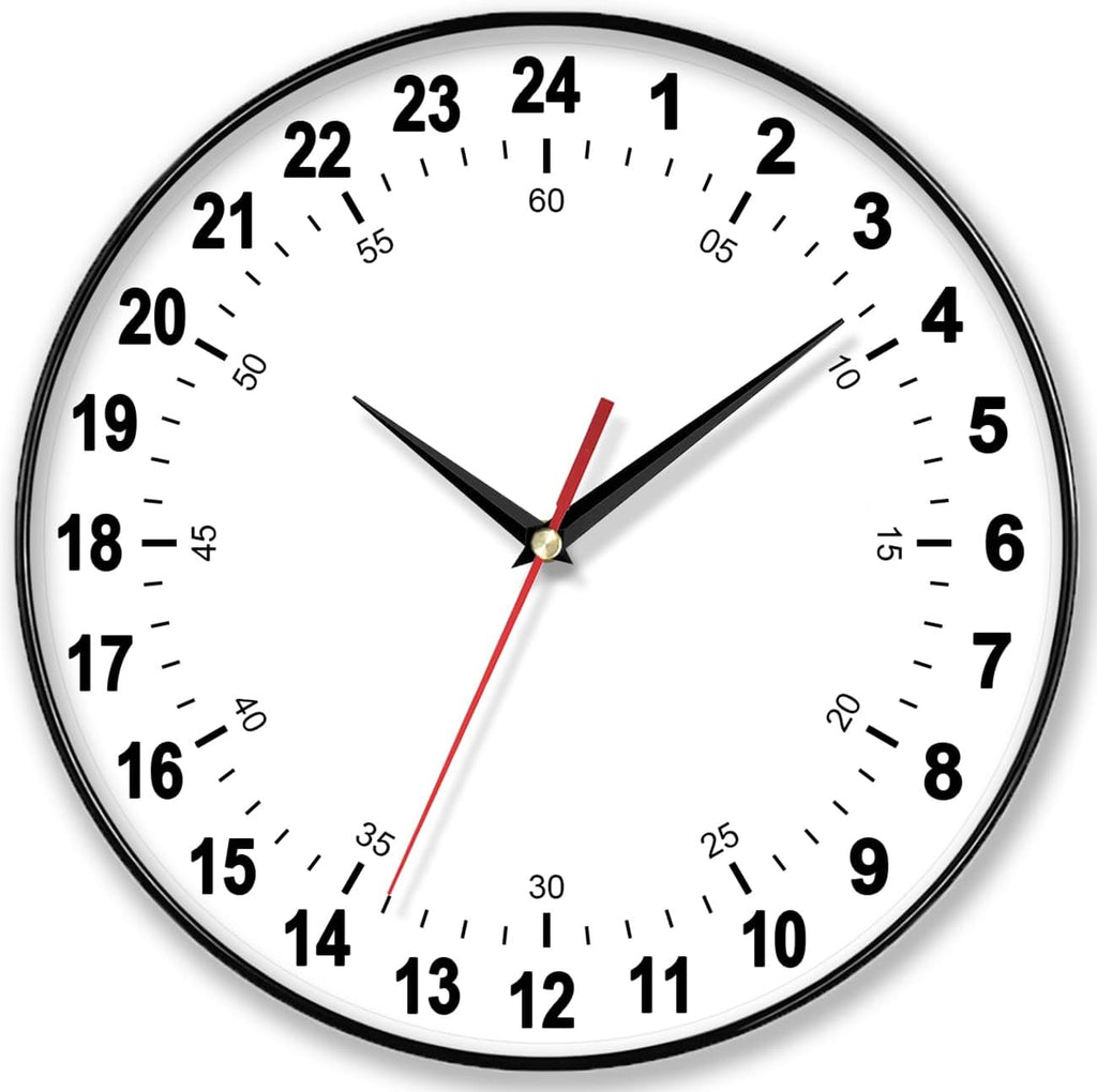 Round Modern Black Wall Clock — 12" — Black/White2