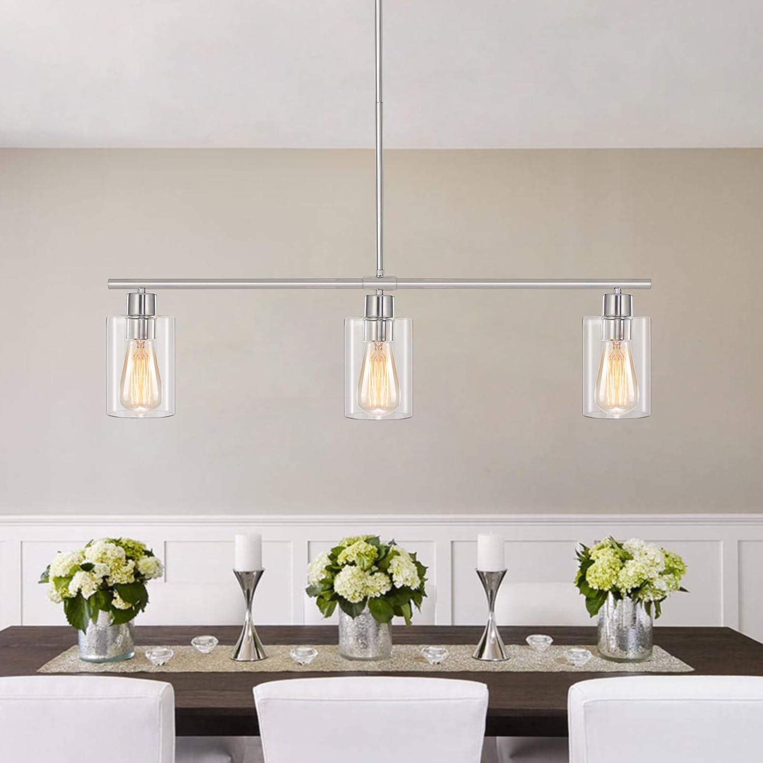 Farmhouse Black Chandelier — 6-Light — 3 Lights-Nickel