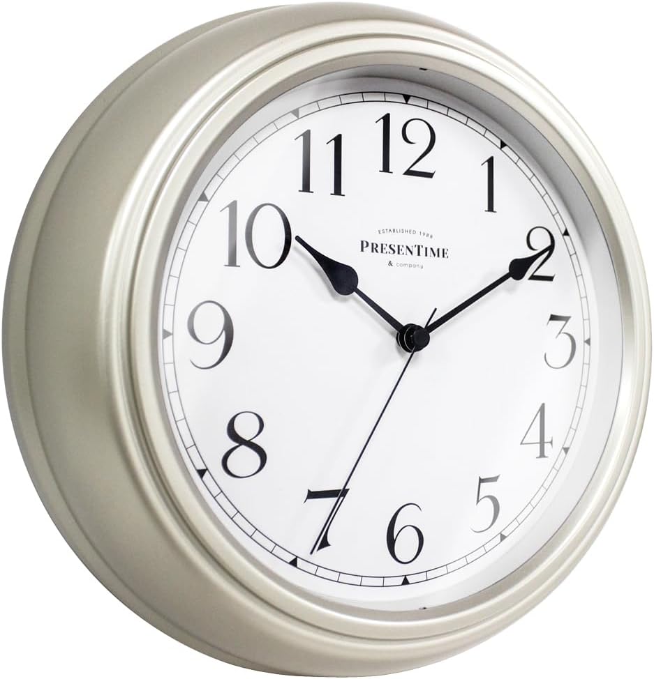 Modern Beige Wall Clock — 10" — Silver