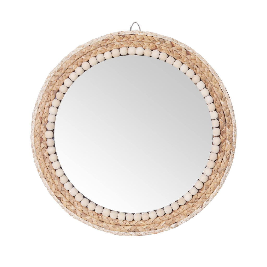 Round Boho Wood Wall Mirror — 15"