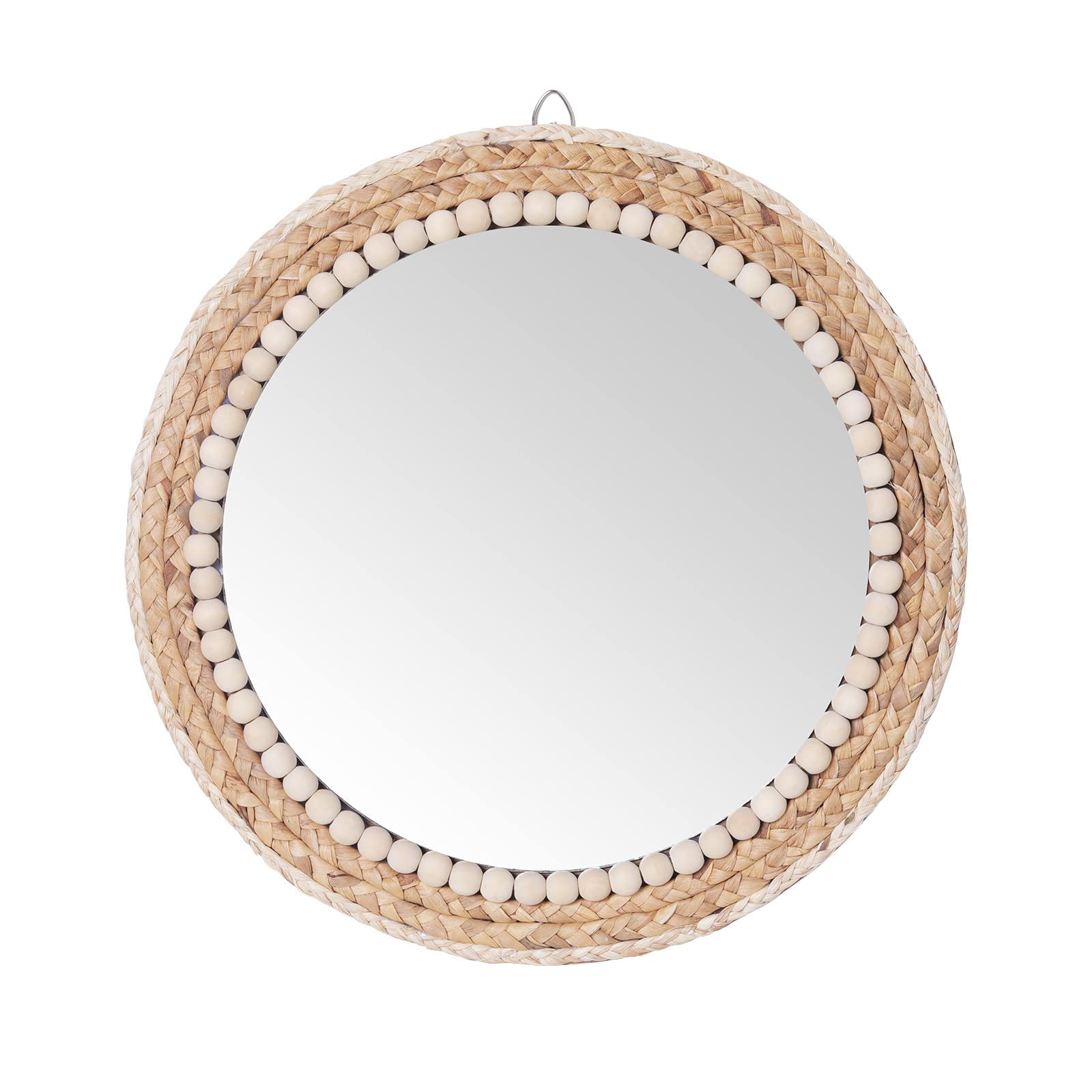 Round Boho Wood Wall Mirror — 15"