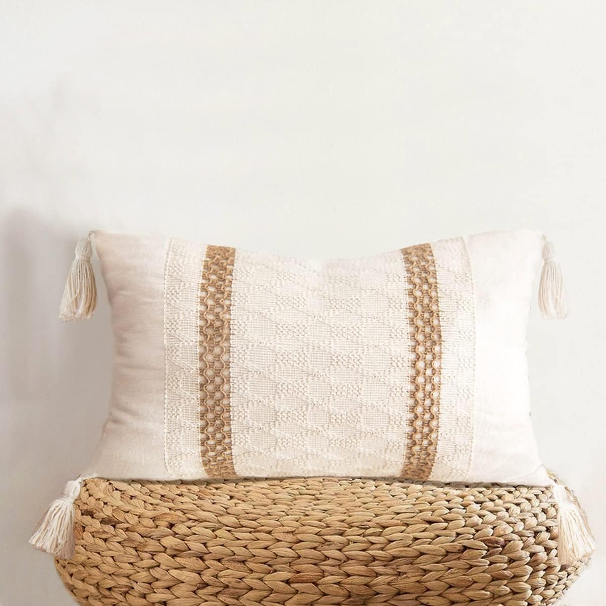 Boho Rattan Throw Pillow Cover — 18" — 1 Pack Double Stripe 12"x20"