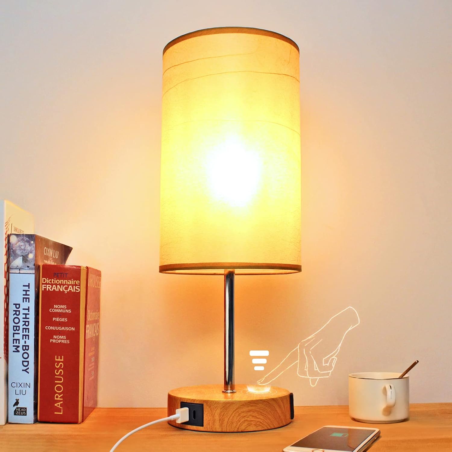 Dimmable Black Bedside Lamp — 15.75" — Set of 1
