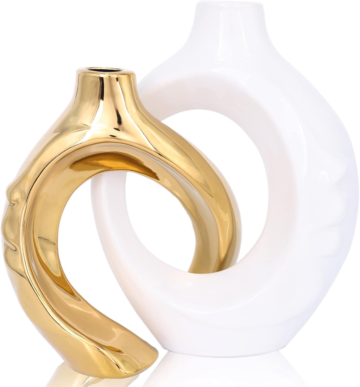 Round Luxe Blue Vase — Set of 2 — White Gold