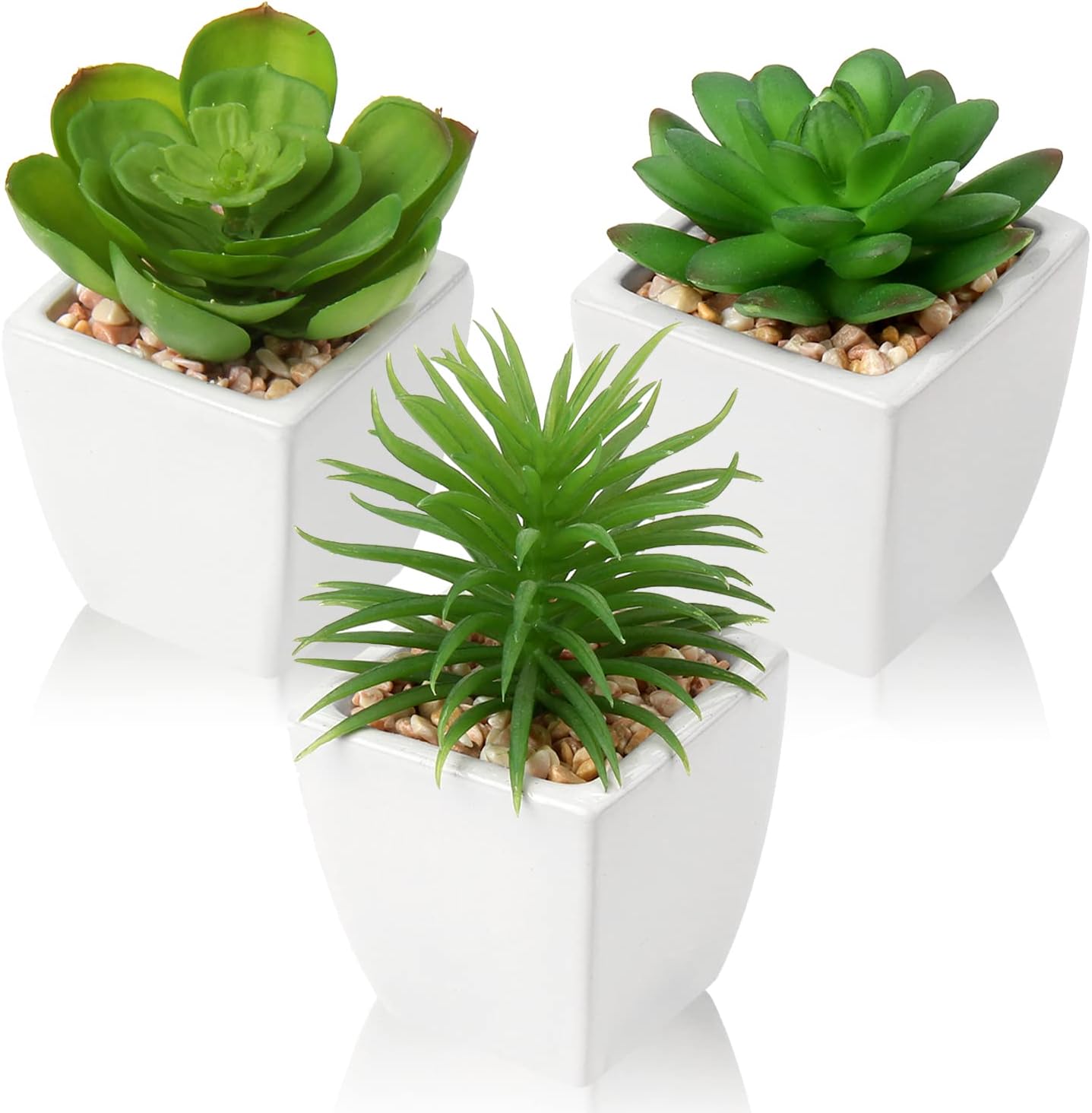Modern Black Faux Succulent — 3pack - White Ceramic 1