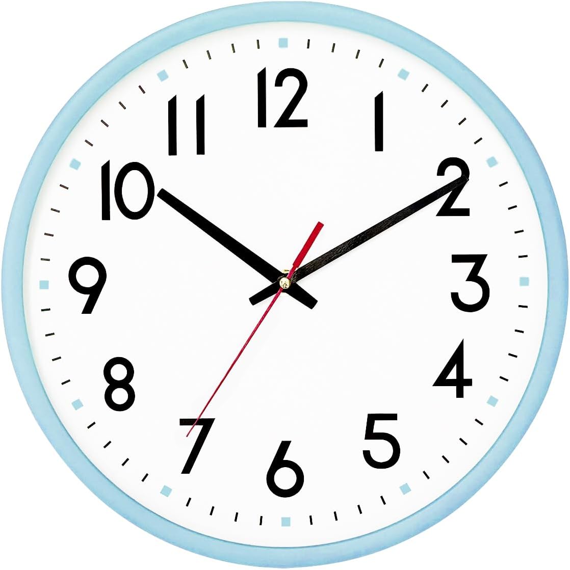 Battery Operated Modern Black Wall Clock — 8" — Light Blue