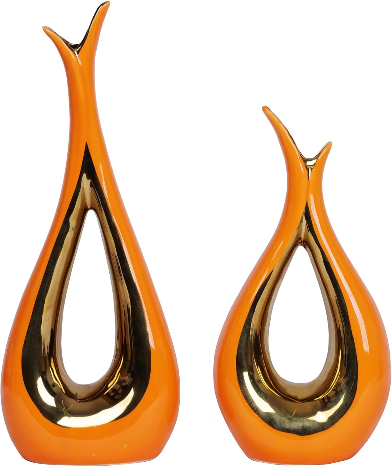 Luxe Blue Flower Vase — Set of 2 — Orange