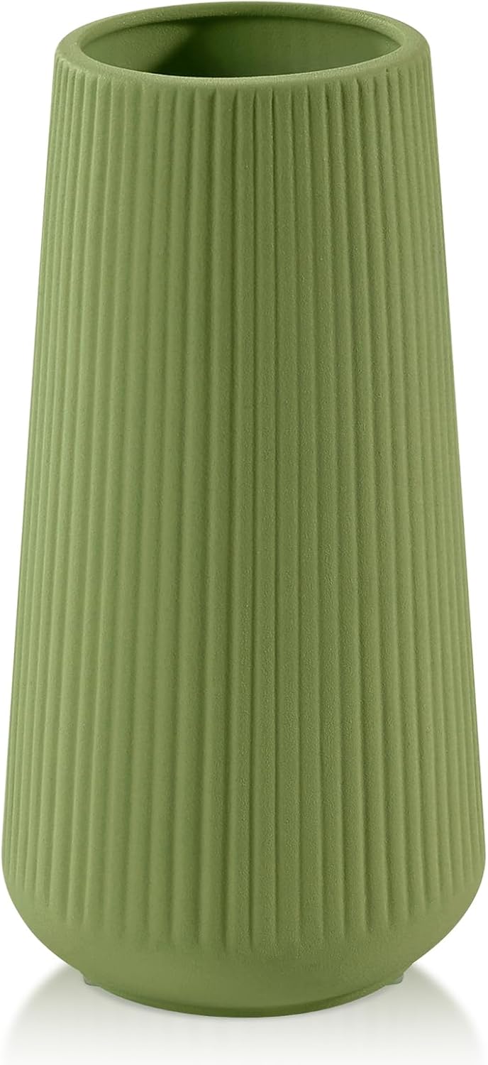 Farmhouse Beige Flower Vase — Small Saga Green