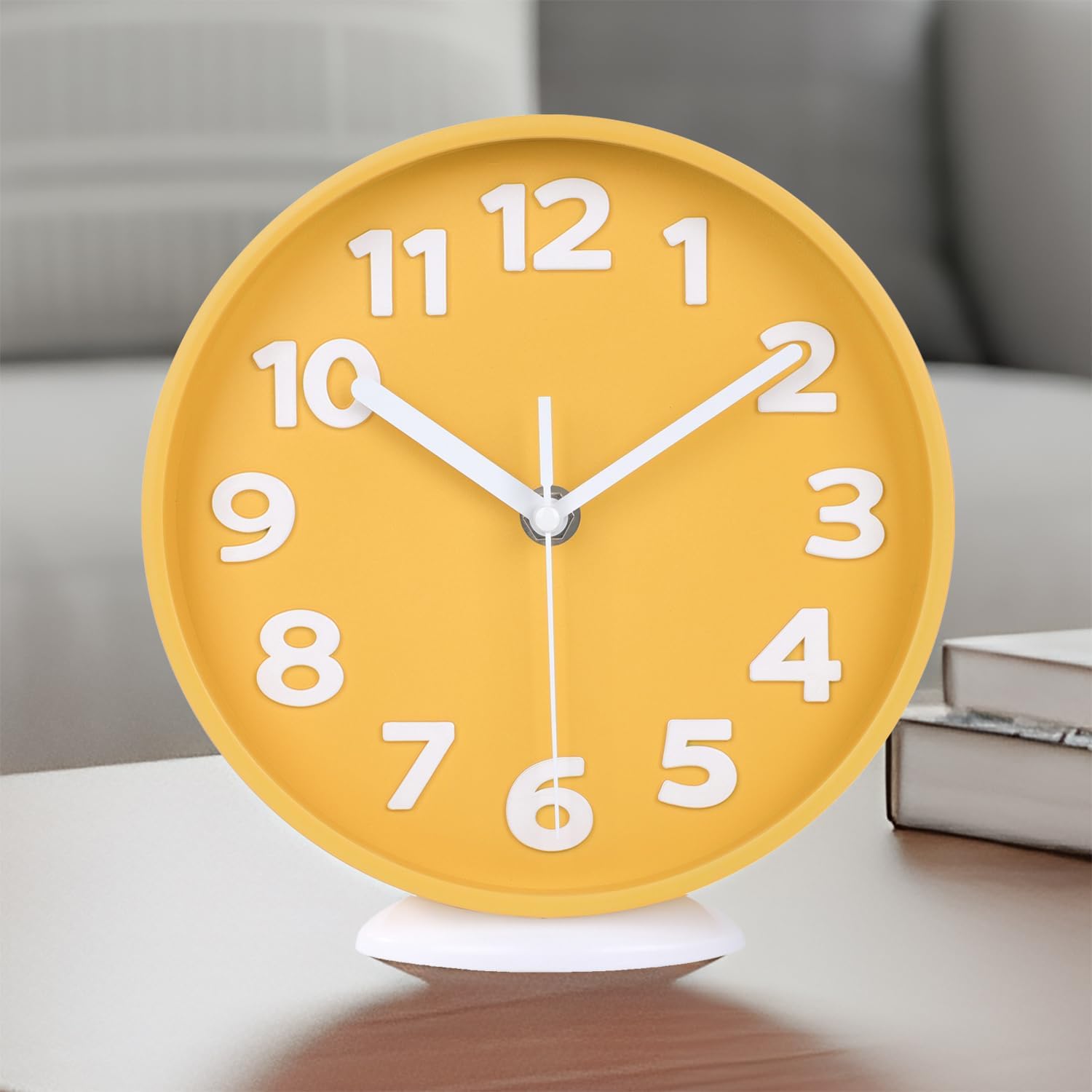 Battery Operated Modern Black Wall Clock — 12" — 8 Inch Yellow