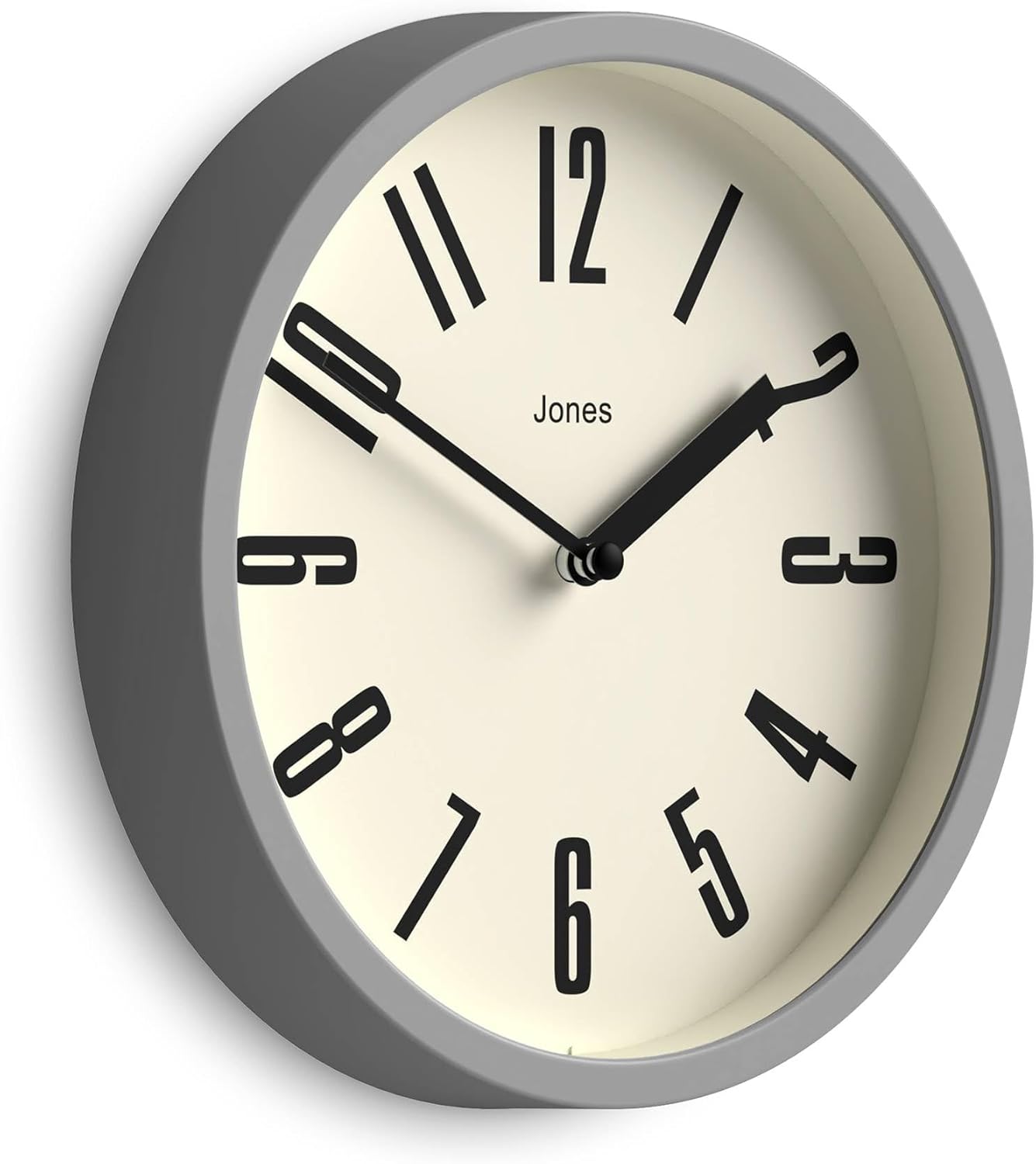Round Mid-Century Black Wall Clock — 8" — Clockwork Grey