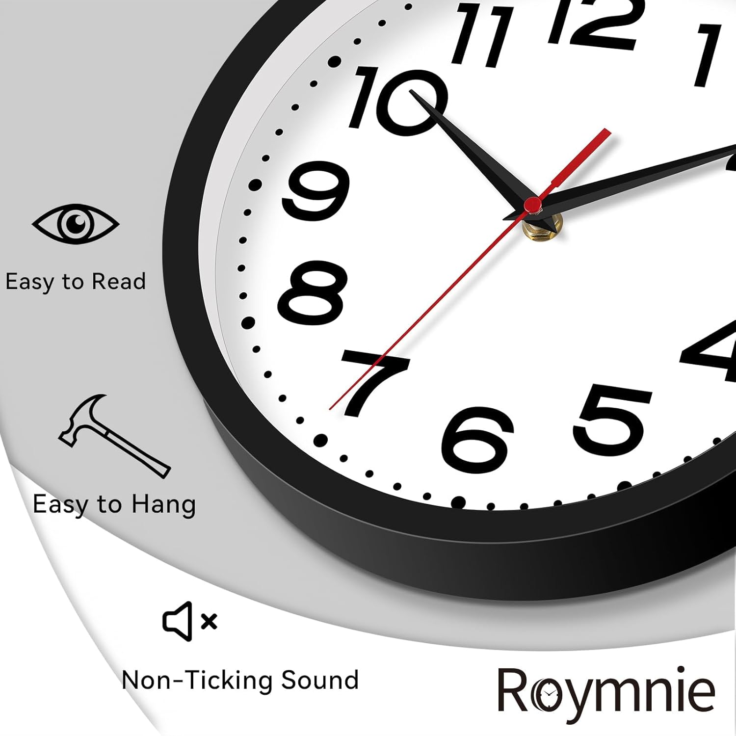 Battery Operated Modern Black Wall Clock — 8" - View 3