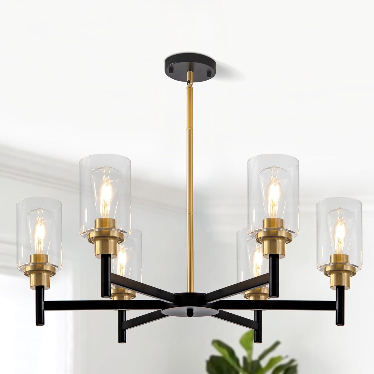 Farmhouse Black Chandelier — 8-Light — Black and Gold