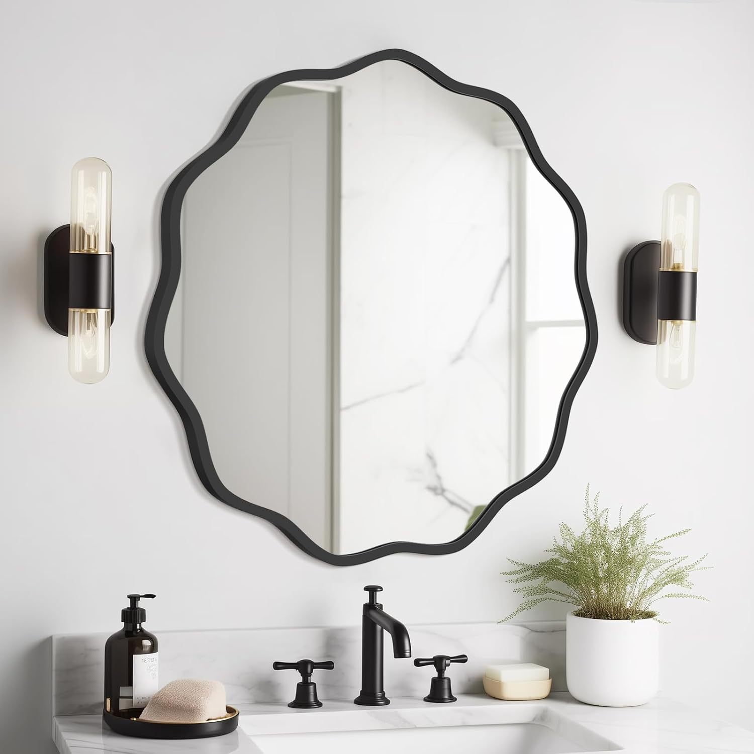 Luxe Black Round Mirror — 24" — Black
