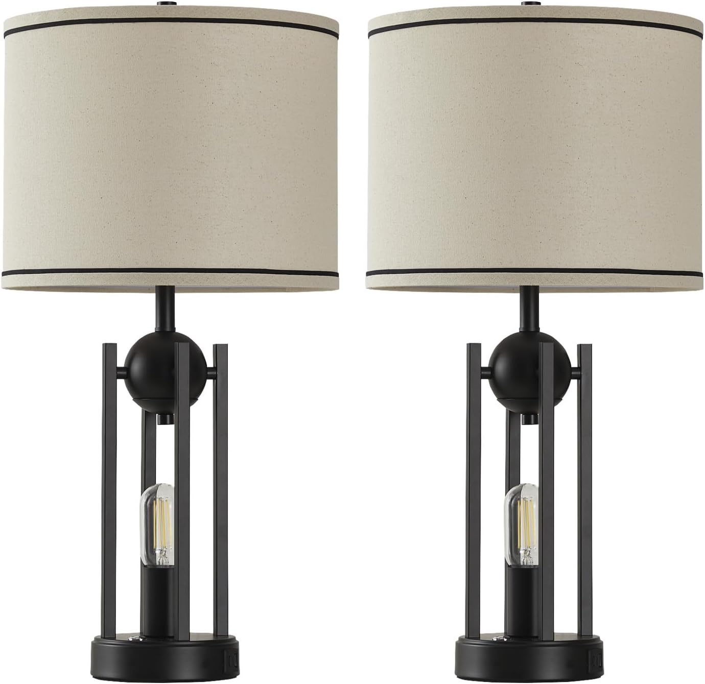 USB Farmhouse Black Bedside Lamp — 25" - View 9