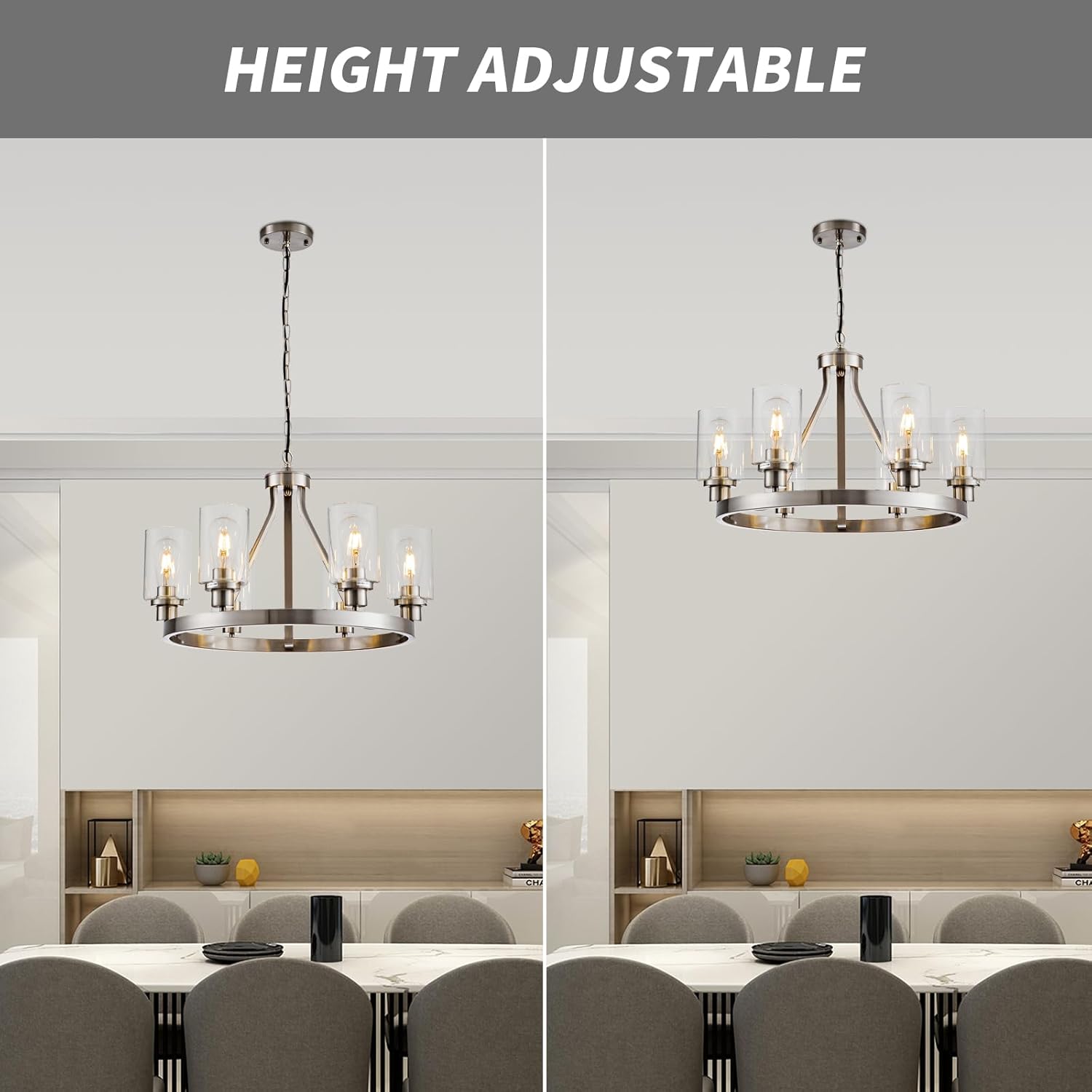 Adjustable Modern Black Chandelier — 6-Light - View 5