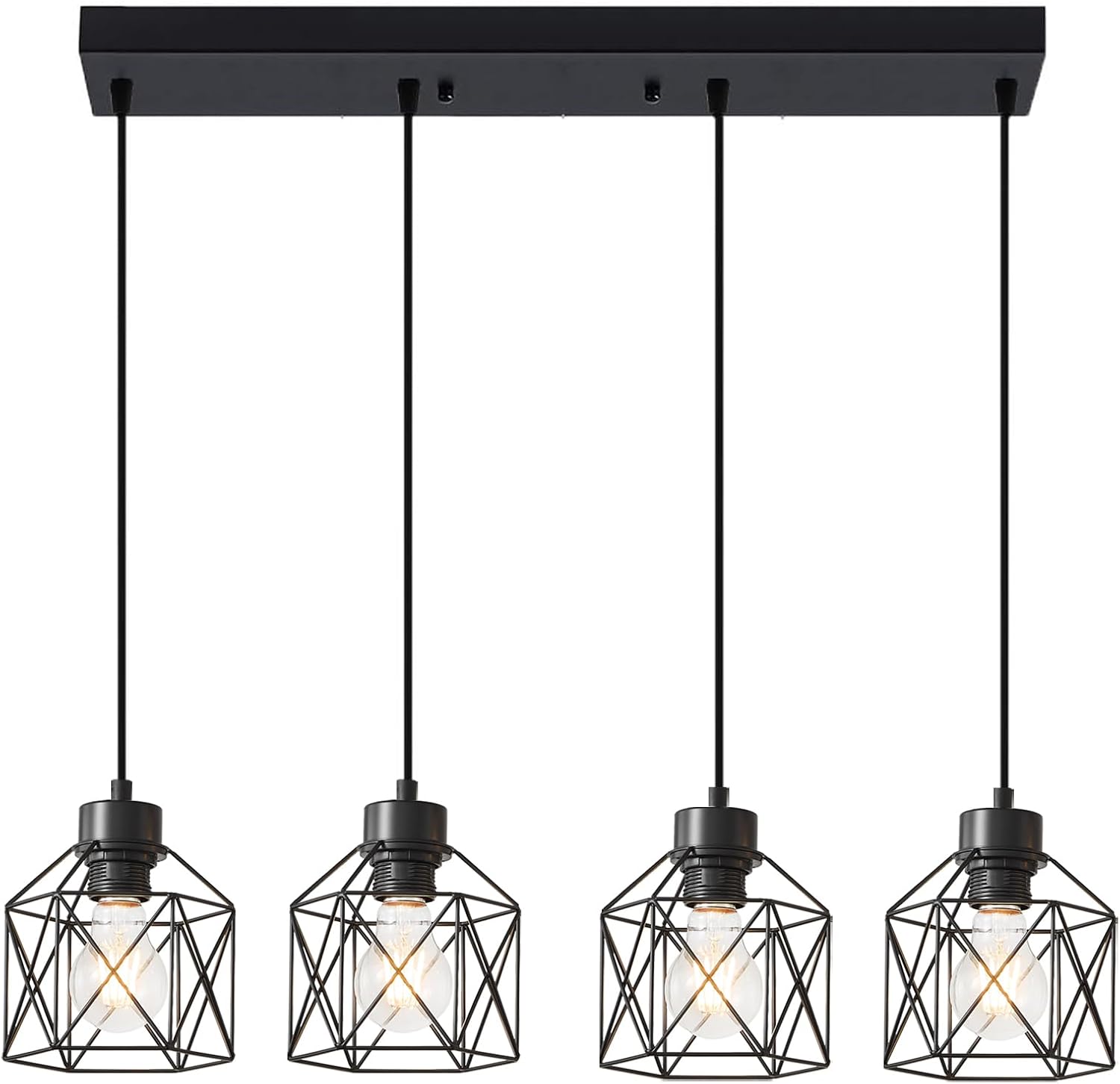 Farmhouse Black Pendant Light — 3-Light — Long Chassis Metal Pendant Light 4 Light