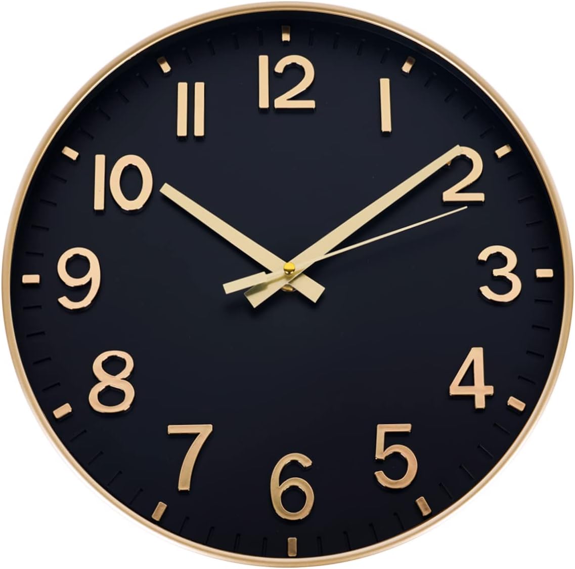 Battery Operated Luxe Black Wall Clock — 8" — Black Gold