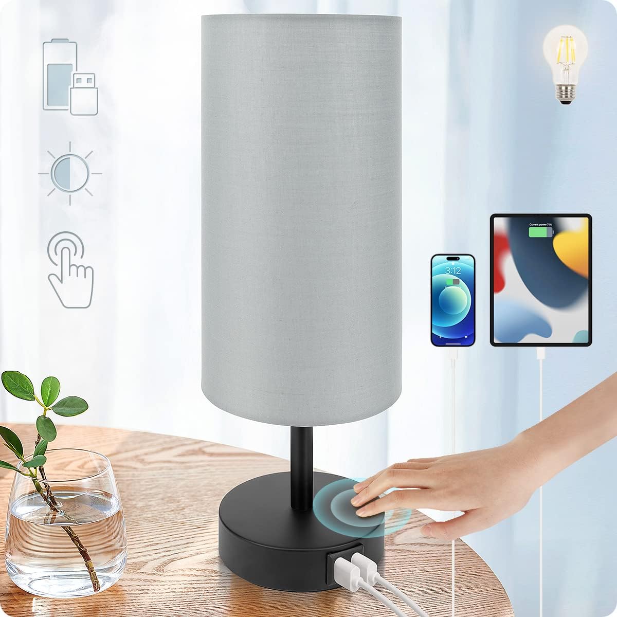 Dimmable Black Nightstand Lamp — Gray