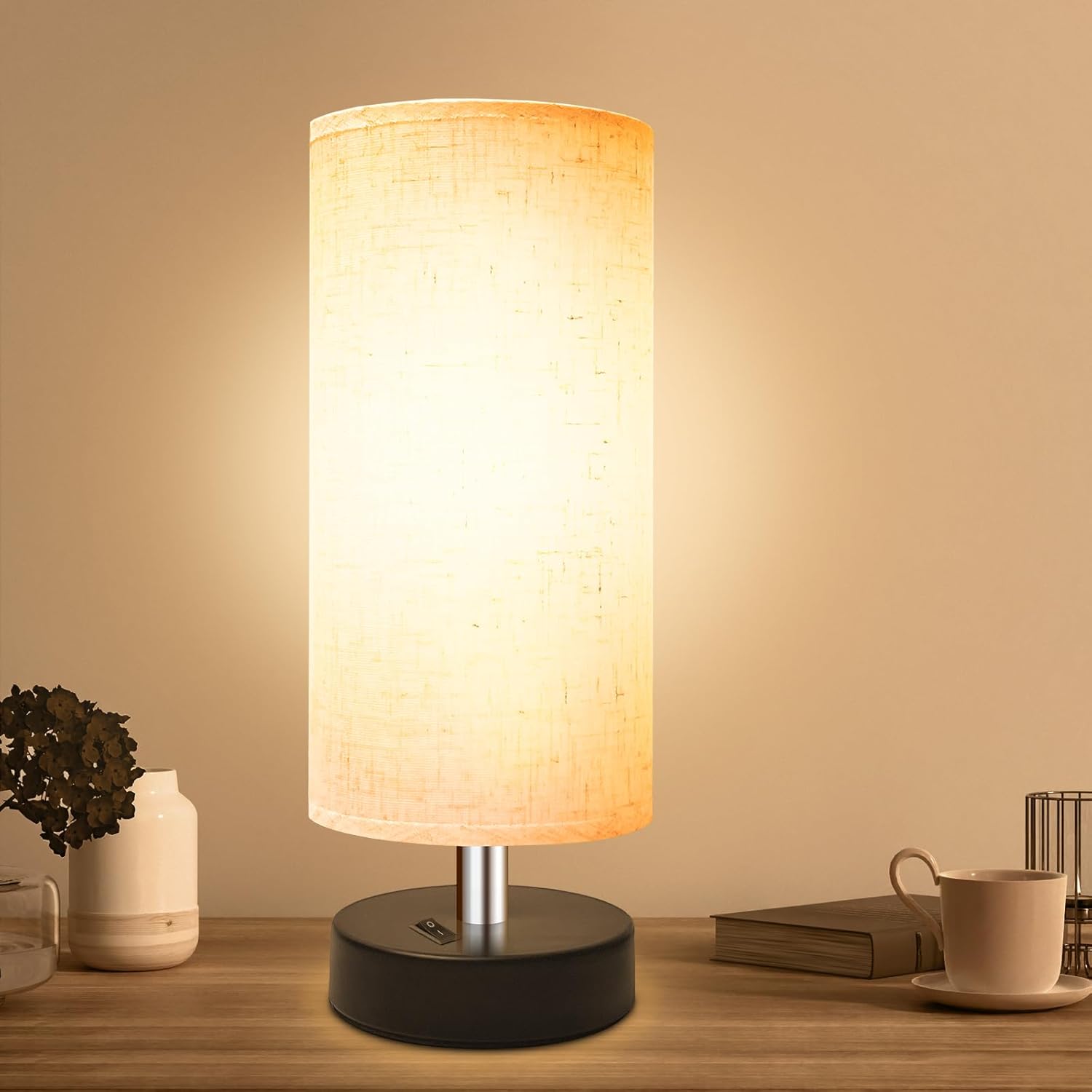 Round Modern Grey Bedside Lamp — 8" — 1 Pack