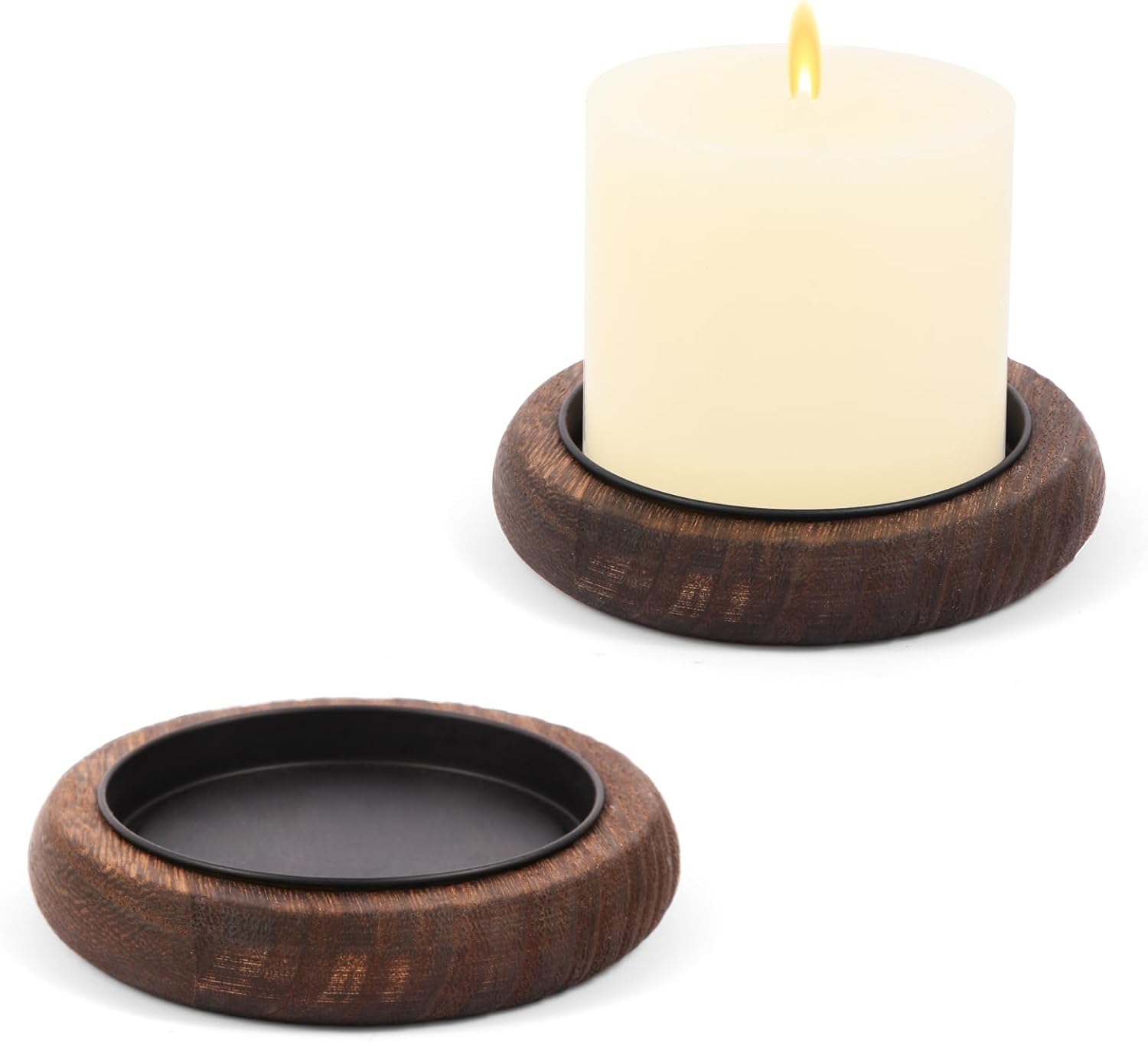 Round Farmhouse Brown Pillar Candle — Brown*2