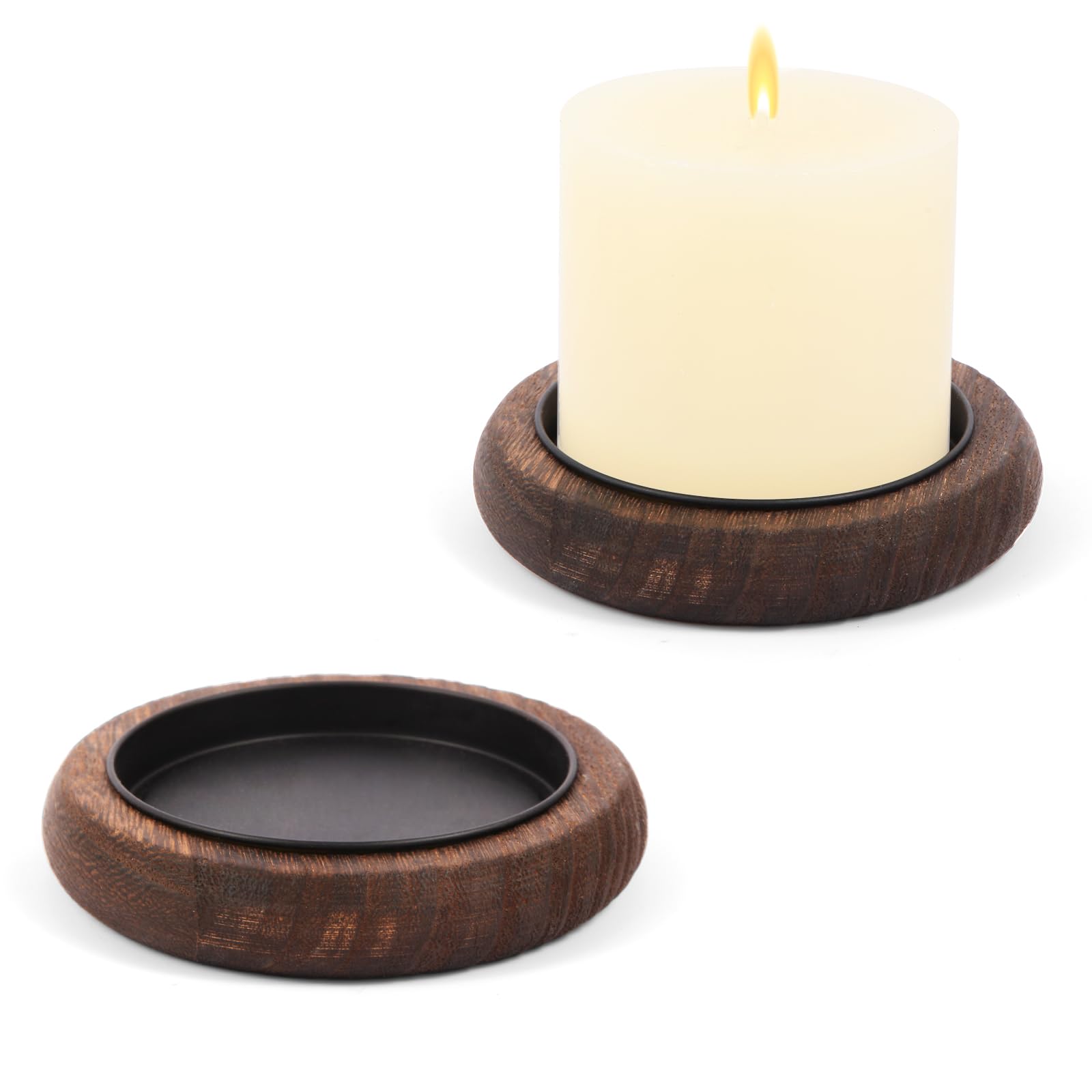 Round Farmhouse Brown Pillar Candle