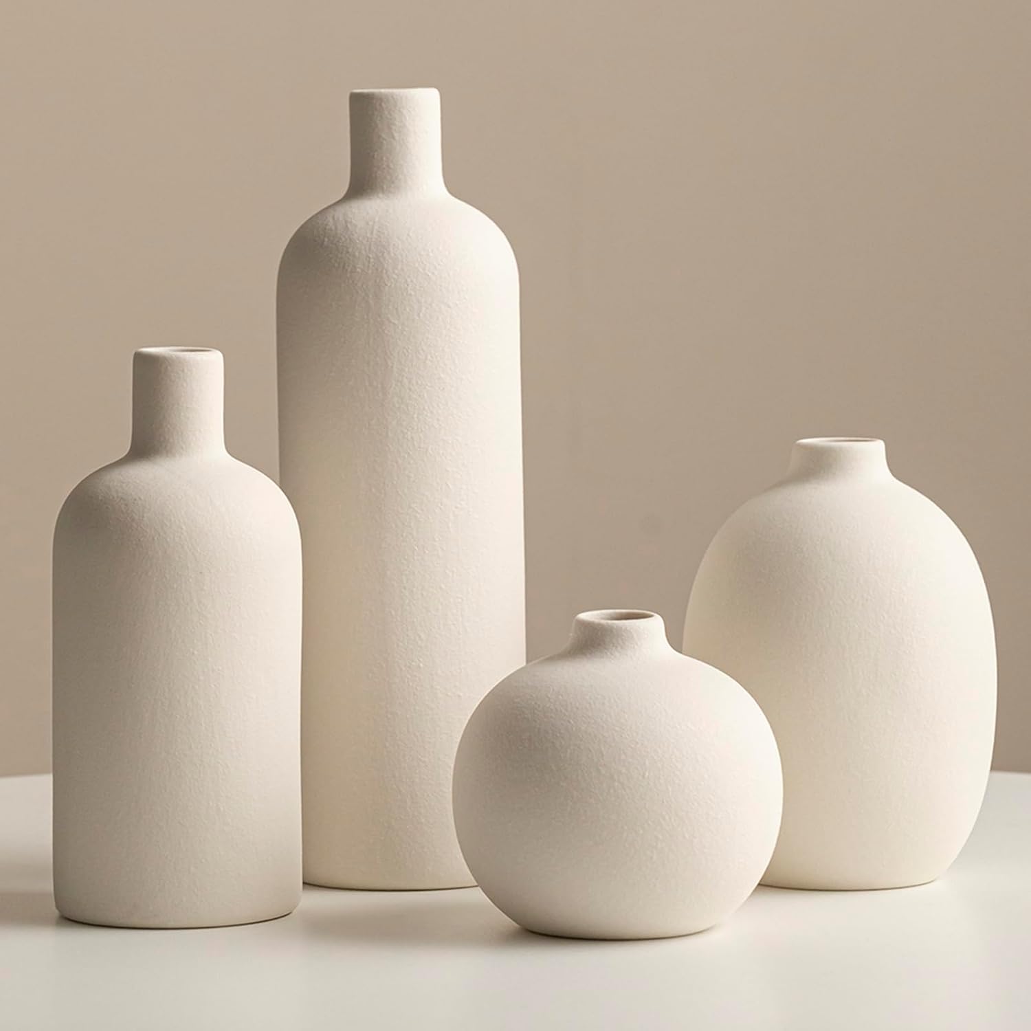 Modern Beige Decorative Vase — White