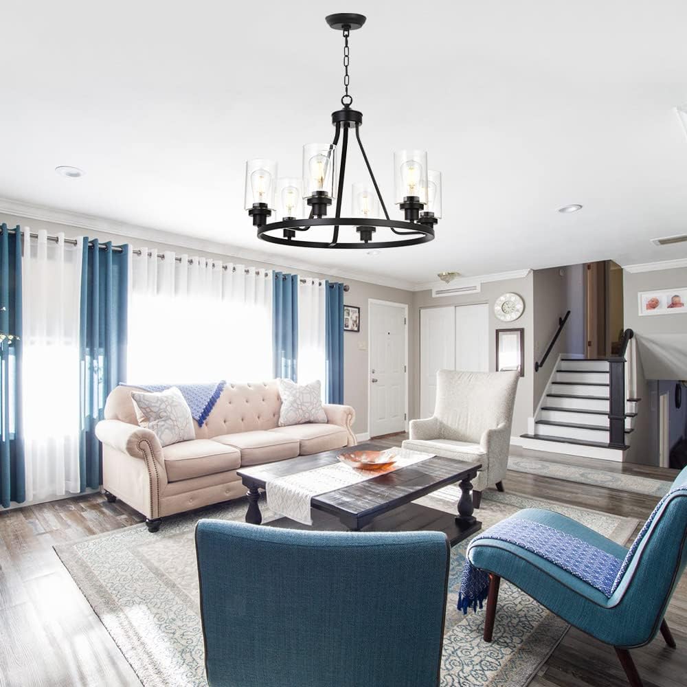Farmhouse Black Chandelier — 6-Light - View 4