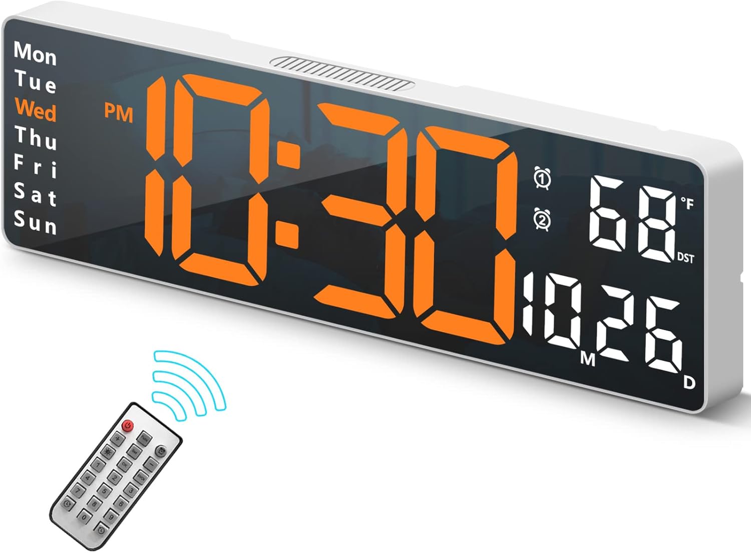 Black Wall Clock — 2" — White Case+orange Digit