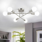 Modern Black Chandelier — 6-Light — Brushed Nickel