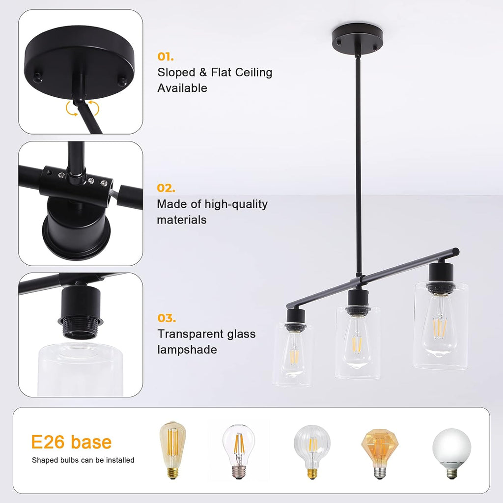 Farmhouse Black Chandelier — 3-Light - View 4