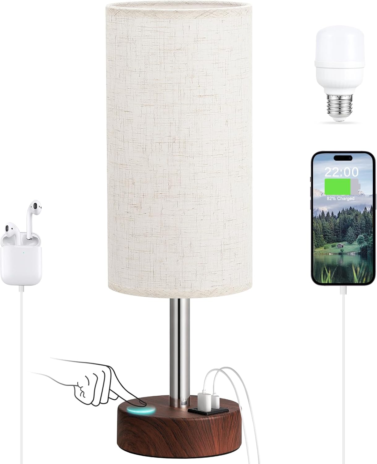 Dimmable Beige Desk Lamp — 14" — Cream & Redwood