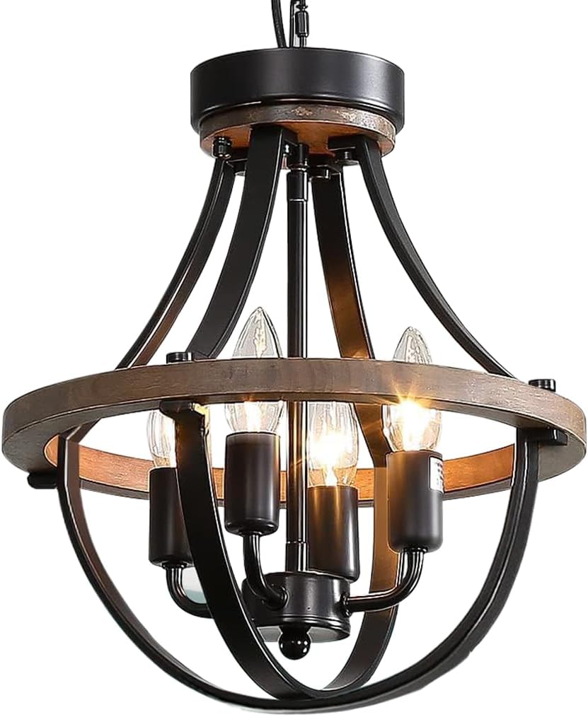 Vintage Farmhouse Black Chandelier — 4-Light - View 10